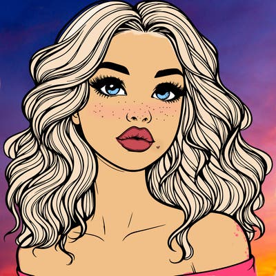 realistic girl with wavy hair and lips