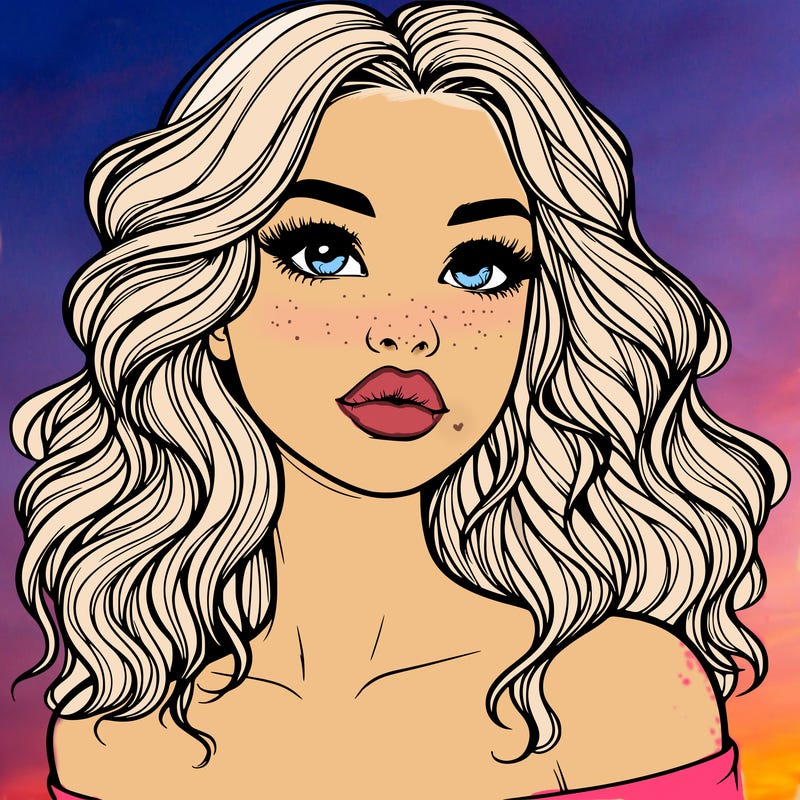 realistic girl with wavy hair and lips
