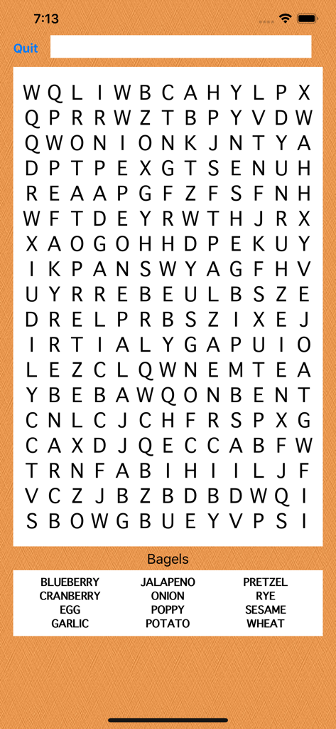 Food Word Search - A screenshot of Food Word Search showing a bagel themed puzzle grid and word list