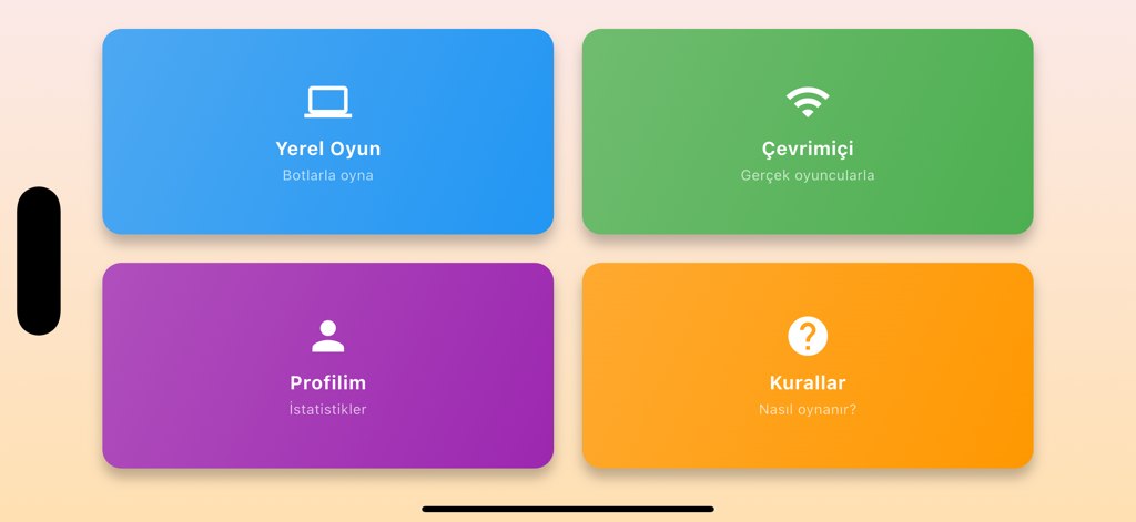 Kaptirik - Main menu screen of Kaptirik game featuring options for local play with bots, online multiplayer, user profile, and game rules.