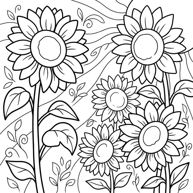Dive into a vibrant world with this delightful sunflower coloring page designed especially for kids. Featuring bold outlines and cheerful blossoms, it's perfect for budding artists to explore their creativity.