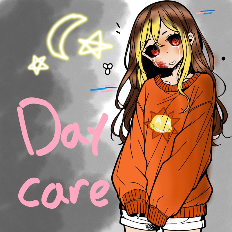 manga teen girl  in a sweater and baggy pants