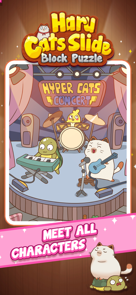 Haru the cat and animal friends playing music on a concert stage