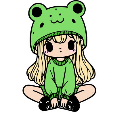 a girl wearing a frog hat and some frog socks