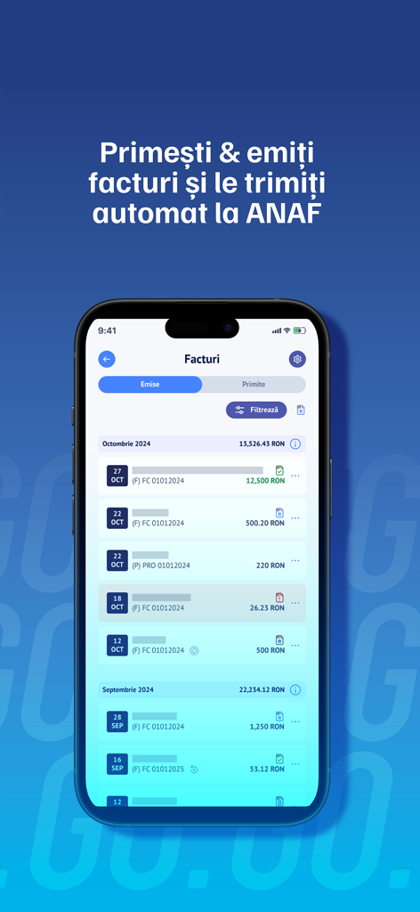 BT Go - BT Go app screen showing business invoice management and ANAF integration