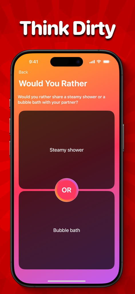 Spicy Would You Rather? - Spicy Would You Rather game screen with a question about romantic choices