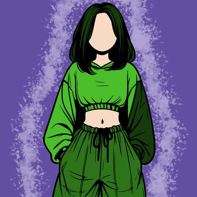 realistic girl faceless with baggy pants and a crop top