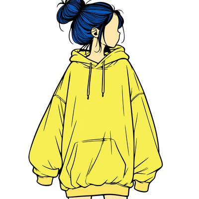 realistic girl with a oversized sweatshirt on and a bun