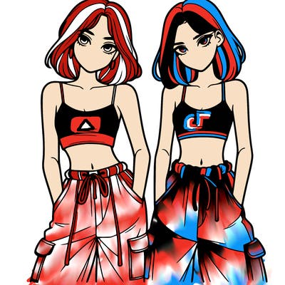 two girls with crop top with baggy pants