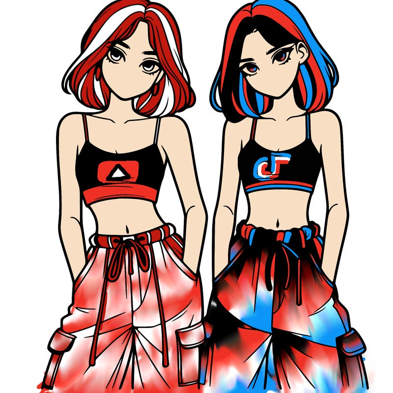 two girls with crop top with baggy pants