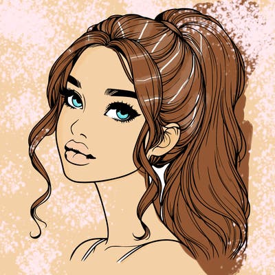 realistic girl with a ponytail on her hair and lips