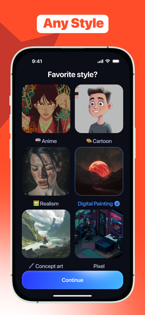 Dro: Learn How to Draw & Focus - Interface of Dro app showing a choice of drawing styles including anime, cartoon, realism, and pixel art