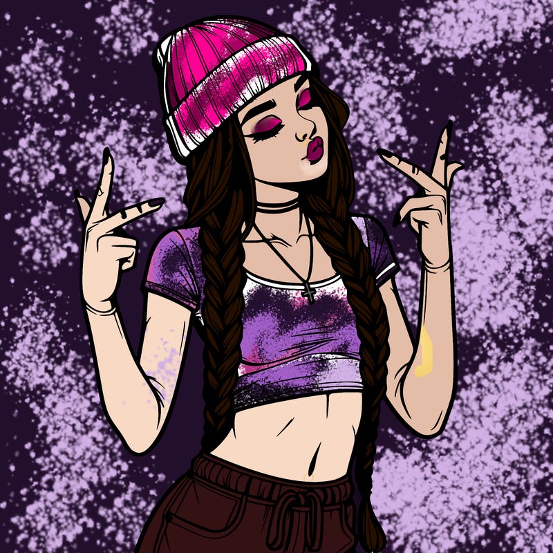 realistic teenage girl with braids and a beanie and crop top doing 🫶🏼