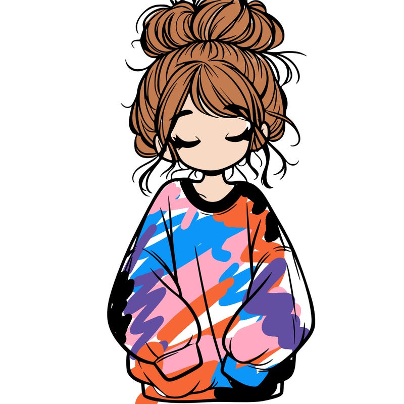 girl with baggy sweatshirt and messy bun