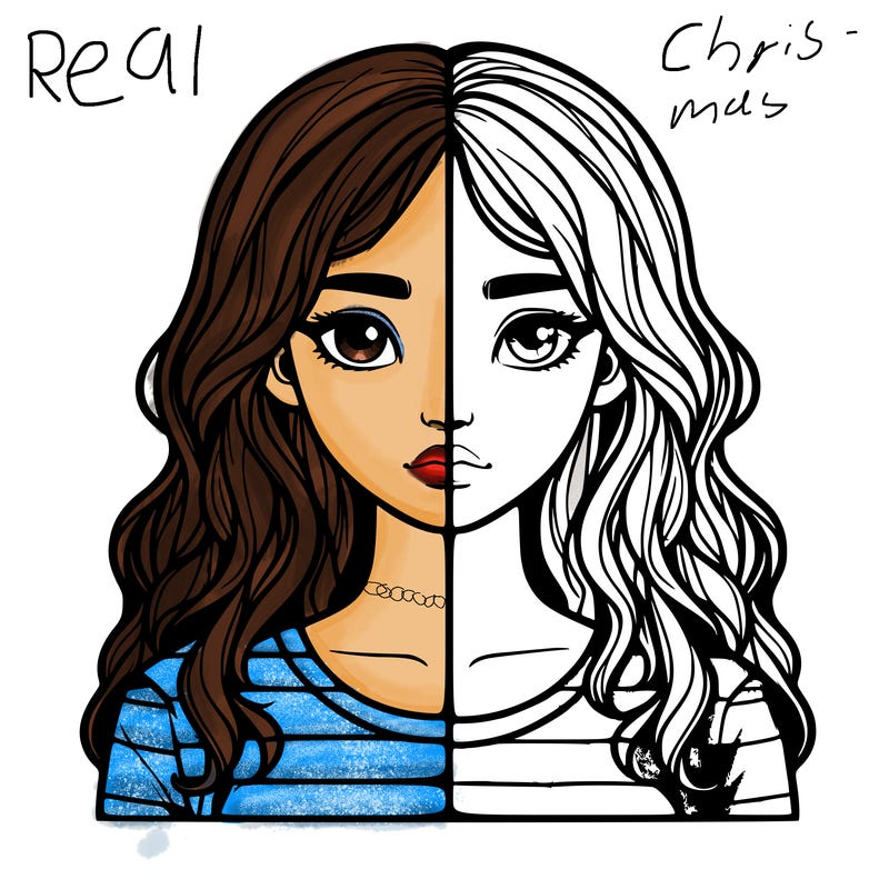 realistic girl split 2 side