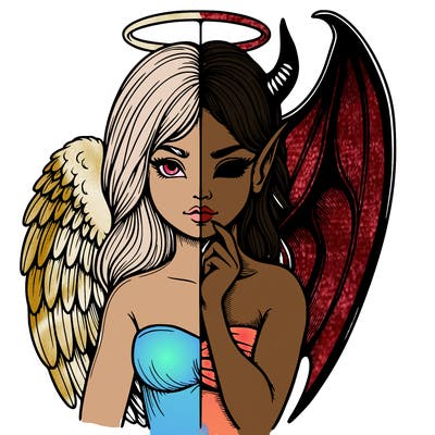 realistic angel half demon