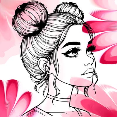 realistic girl with buns on the top of her head