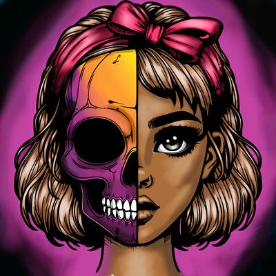 realistic girl with half skull mask