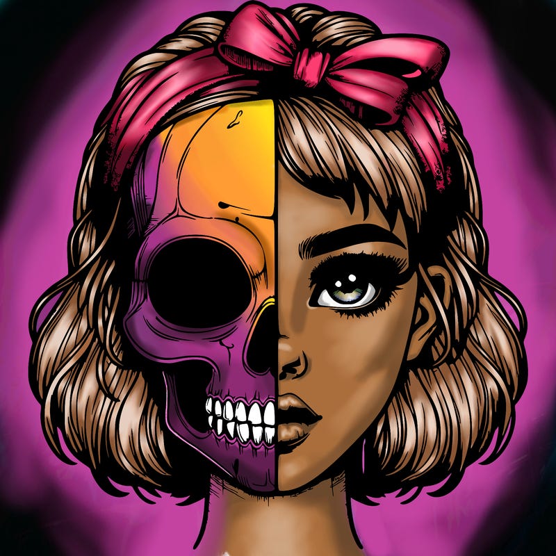 realistic girl with half skull mask