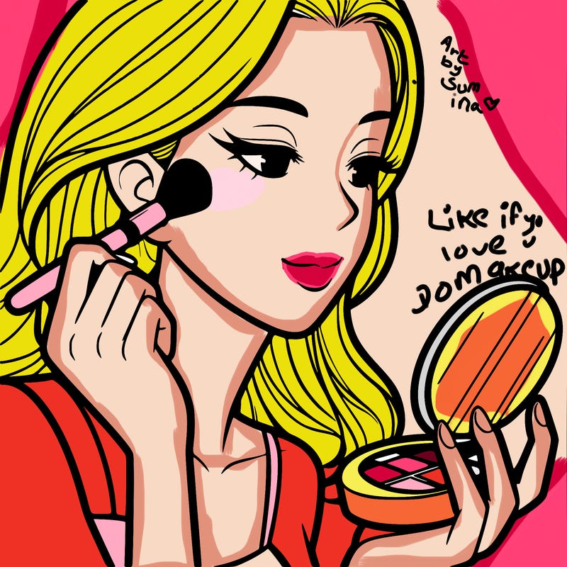 little girl putting on makeup