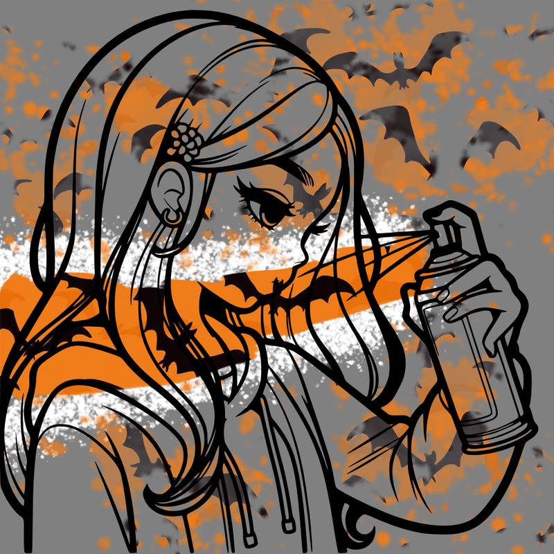 a realistic girl spray painting