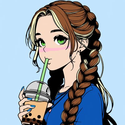 realistic girl with braided hair drinking boba