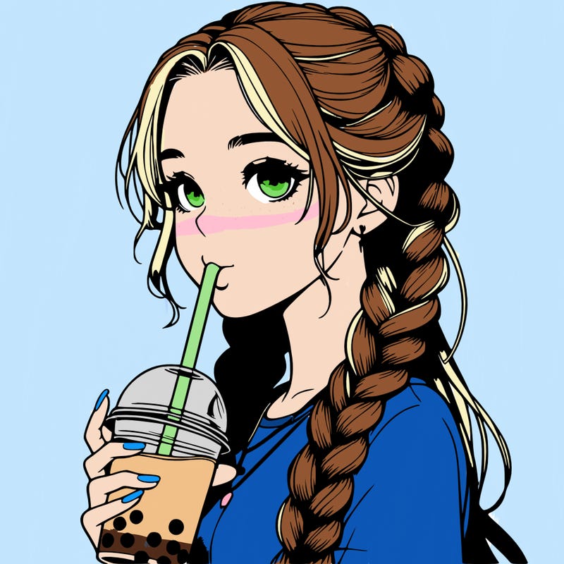 realistic girl with braided hair drinking boba