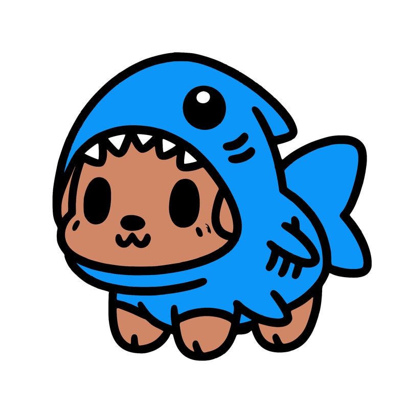 cute dog wearing a shark costume