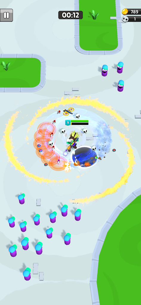 Survive Squad - Survive Squad gameplay screenshot showing a hero using elemental abilities to fight off waves of alien enemies