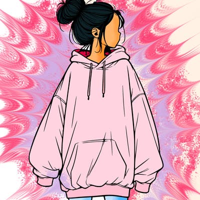 realistic girl with a oversized sweatshirt on and a bun