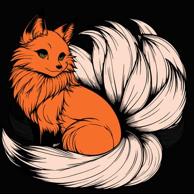 realistic detailed 9 tailed anime fox