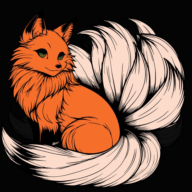 realistic detailed 9 tailed anime fox