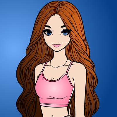 realistic girl with long hair with a crop top