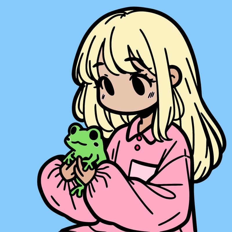 girl with long hair and a oversized shirt. and she is holding a frog