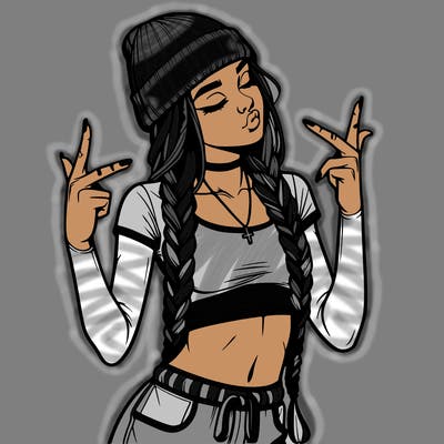 realistic teenage girl with braids and a beanie and crop top doing 🫶🏼