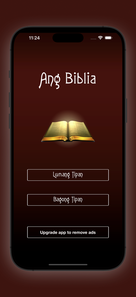 Ang Biblia (Tagalog Bible) - Home screen of the Ang Biblia Tagalog Bible mobile app showing buttons for the Old and New Testament