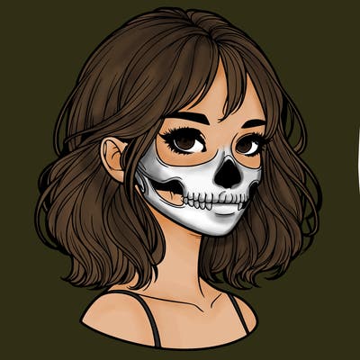 realistic girl with skull