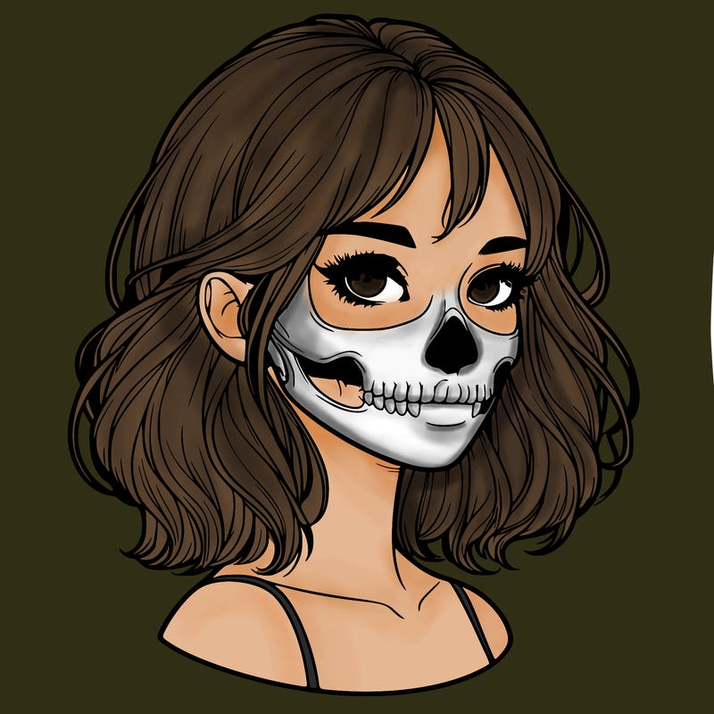 realistic girl with skull