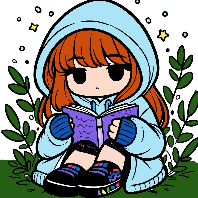 girl in oversized hoodie reading a book