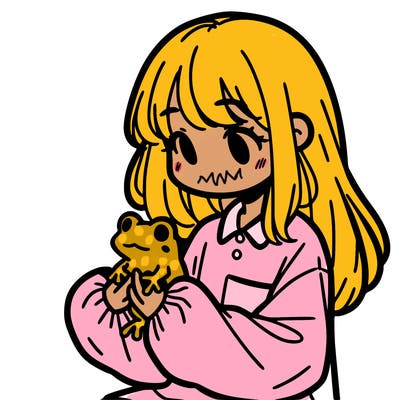 girl with long hair and a oversized shirt. and she is holding a frog