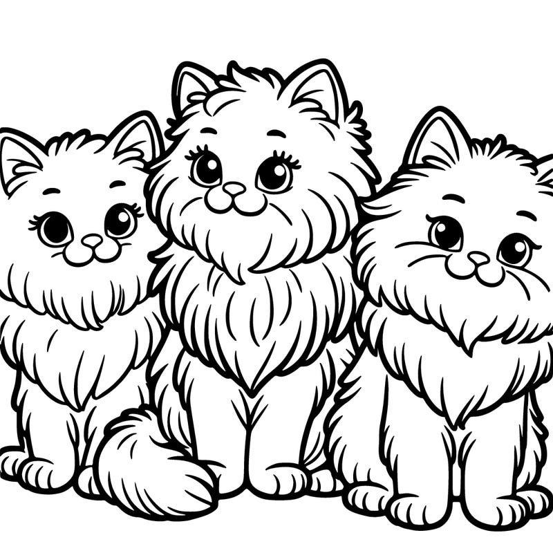 three cats, one fluffier than the rest