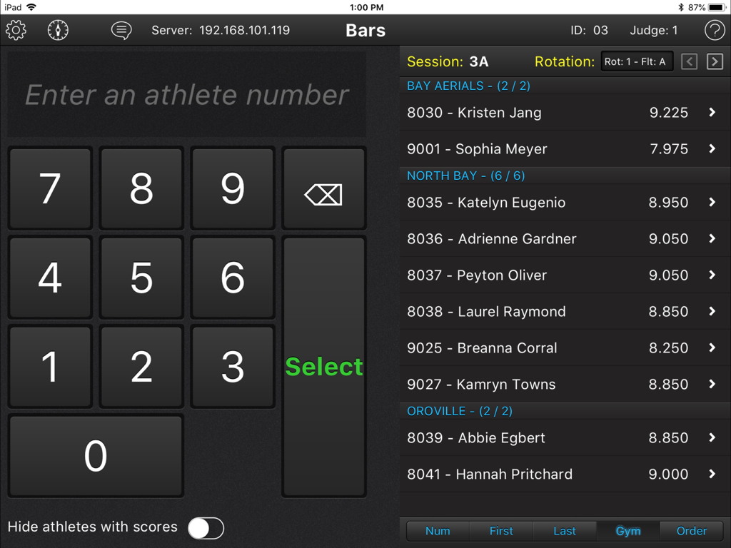 ProScore iKeypad - ProScore iKeypad interface for entering gymnastics athlete scores on iPad