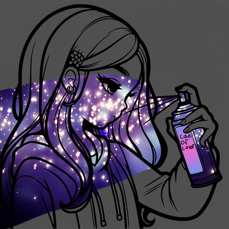 a realistic girl spray painting