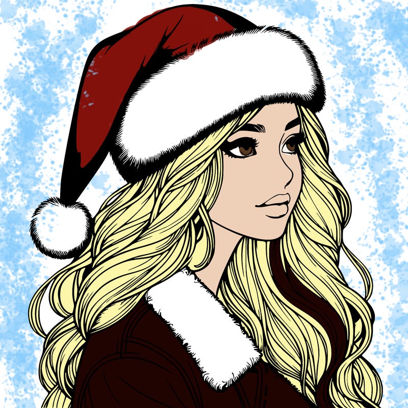 realistic girl in santa hat
