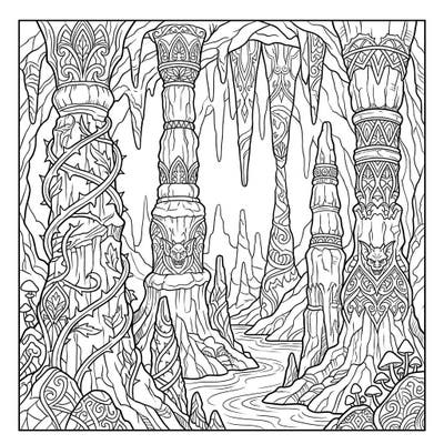 Dive into a world of mystery and wonder with this captivating Gothic Stalagmites coloring page, perfect for young adventurers. Featuring ornate cave formations and a flowing river, it's designed to spark creativity in kids aged 4-8.