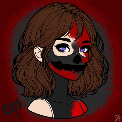 realistic girl with skull