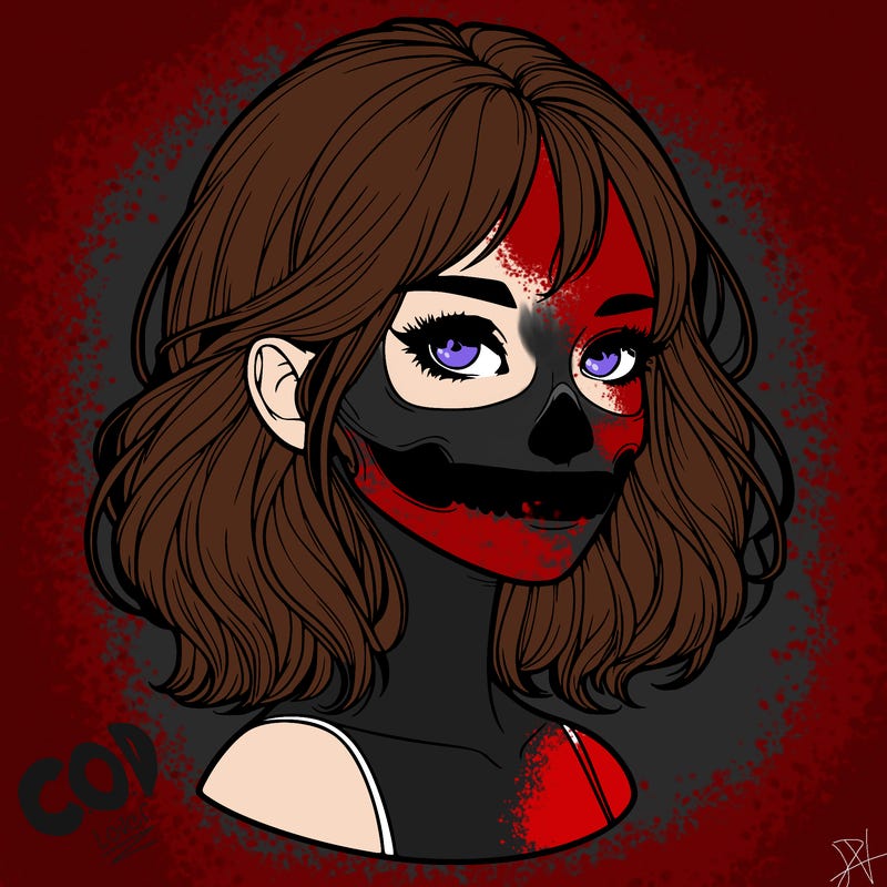 realistic girl with skull