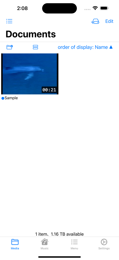 WMDPlayer - WMDPlayer-App zeigt die Dokumenten-Medienbibliothek mit einem Beispielvideo an