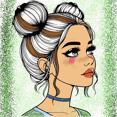 realistic girl with buns on the top of her head