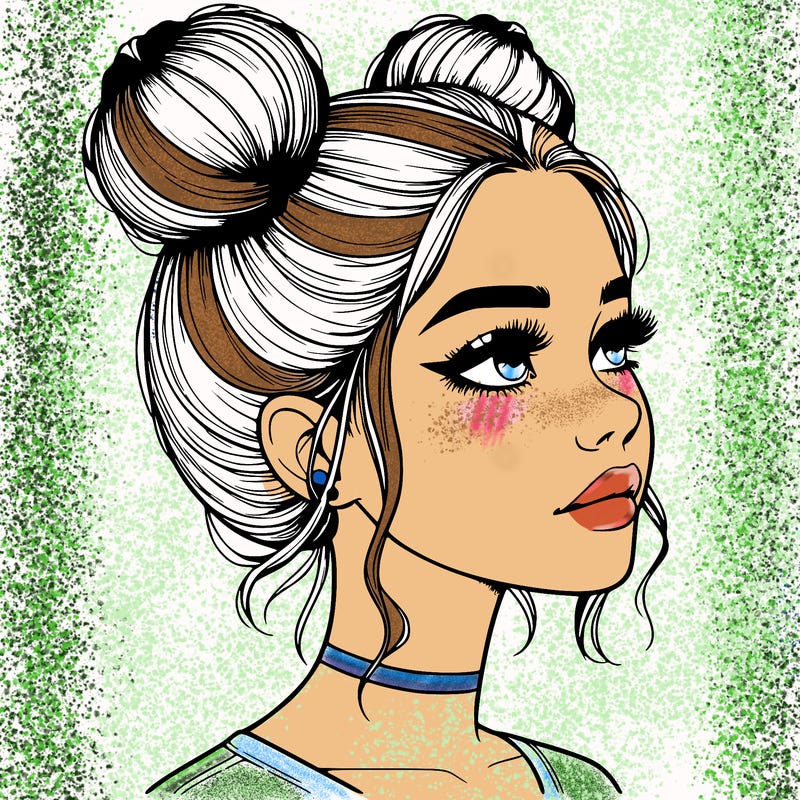 realistic girl with buns on the top of her head